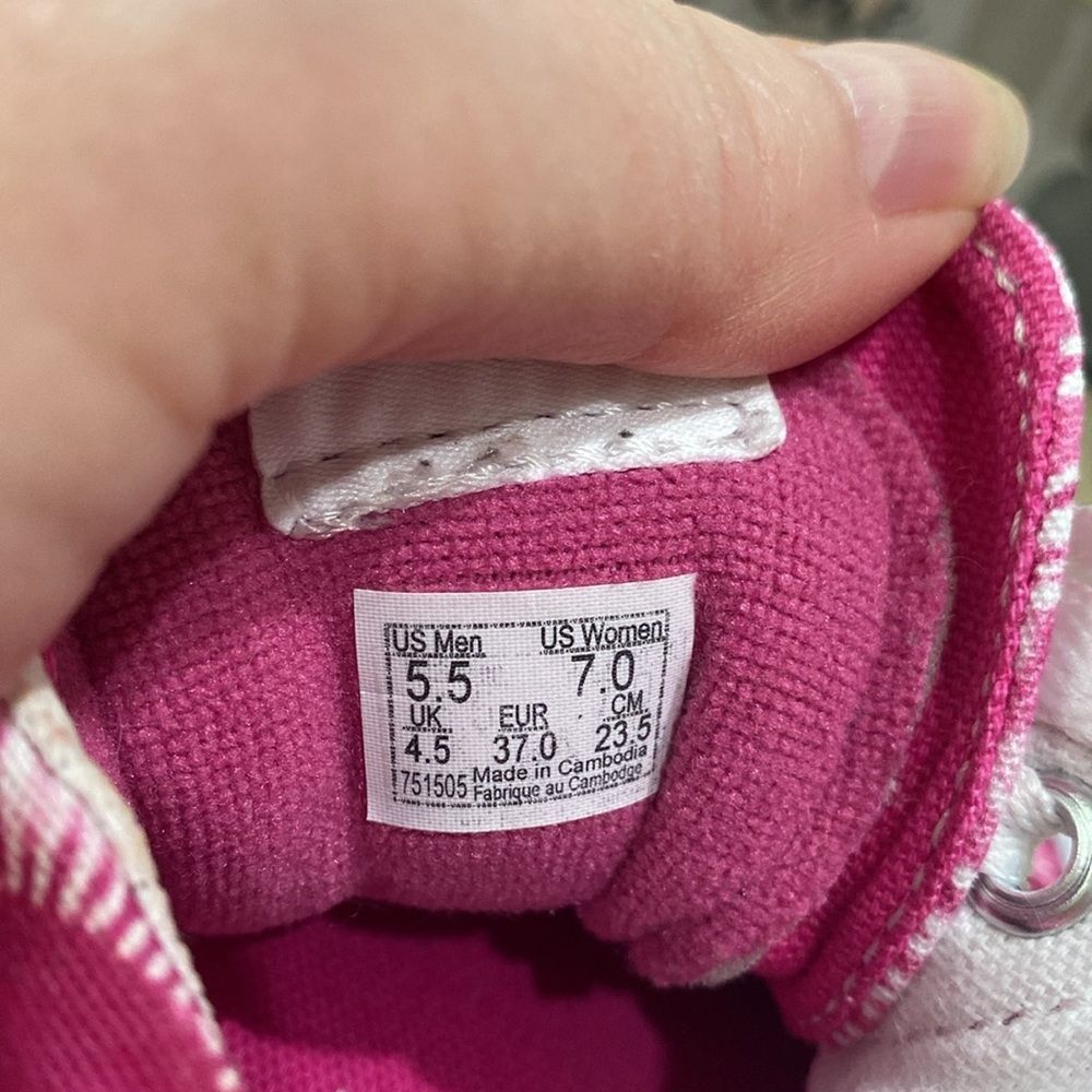 Vans Off the Wall Sk8-Hi Tapered Tie-Dye Hearts Fuchsia Pink Men 5.5 Women 7 - Picture 12 of 13